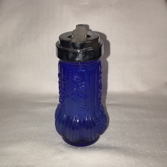 Vintage Cobalt Blue Syrup Pitcher with Flowers - Picture 2 of 10